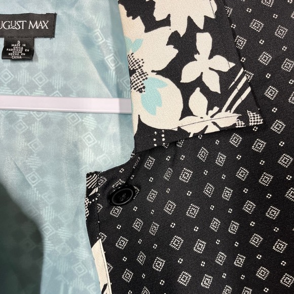 August Max SILK Floral Patchwork Pattern Button Down Lined Blazer Jacket Black - Picture 2 of 11